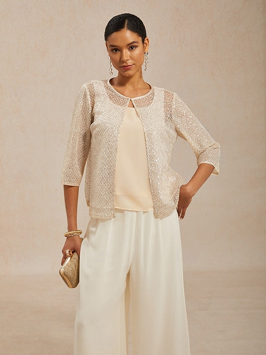 Women's Shirt Tank Top Twinset Lace Sequins Mesh Chiffon