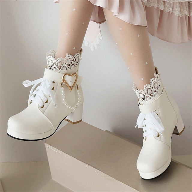 Wedding Shoes Ankle Bridal White Lace-Up – Women's Boots