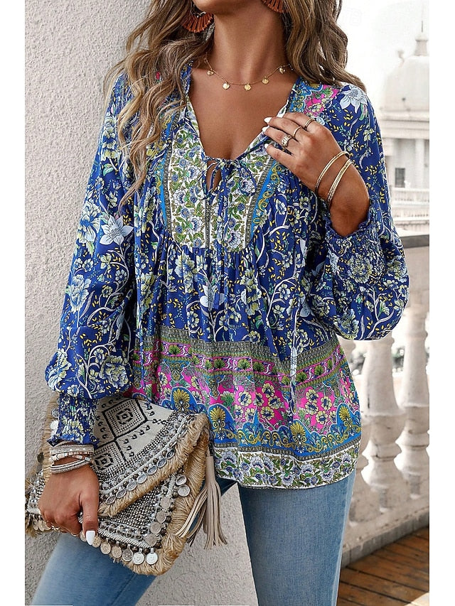 Women's Shirt Blouse Print Flower Daily Stylish Casual Long