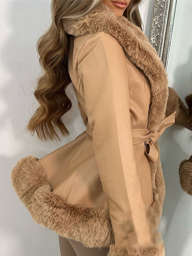 Leather Warm Fur Women's Collar Breathable Jacket Faux