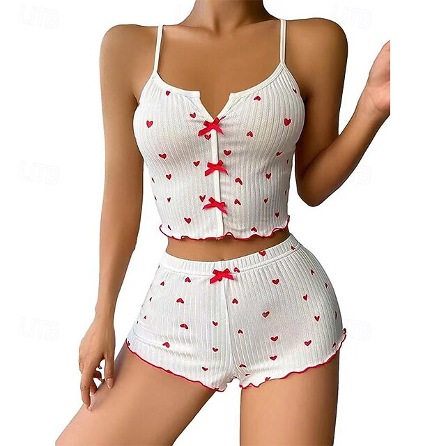 Women's Pajama Set Casual Comfort Heart Elastic Waist Strap