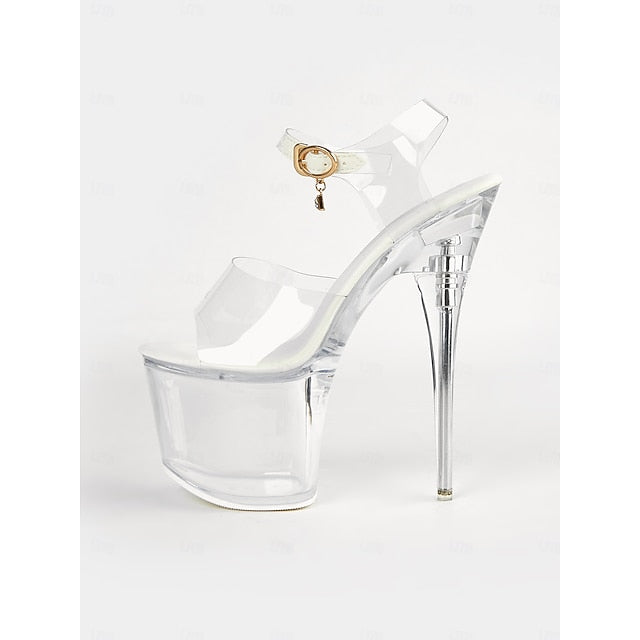 - High Ankle Strap Sandals Heel Transparent with Clear Platform