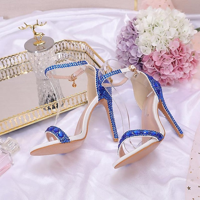 Heels Green Matching Women's Ankle Stiletto Rhinestone with