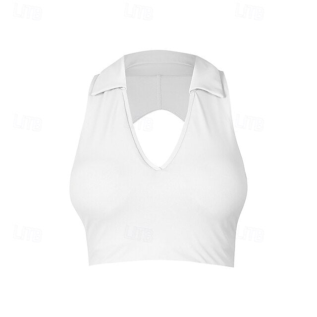 Women's Solid Colored Halter Tank Top Build-in Bra UV