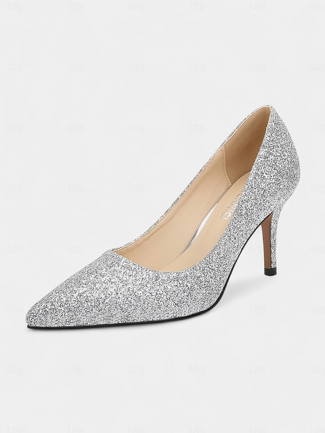 Pumps Gold Glitter Sparkly Women's Stiletto - Pointed-Toe