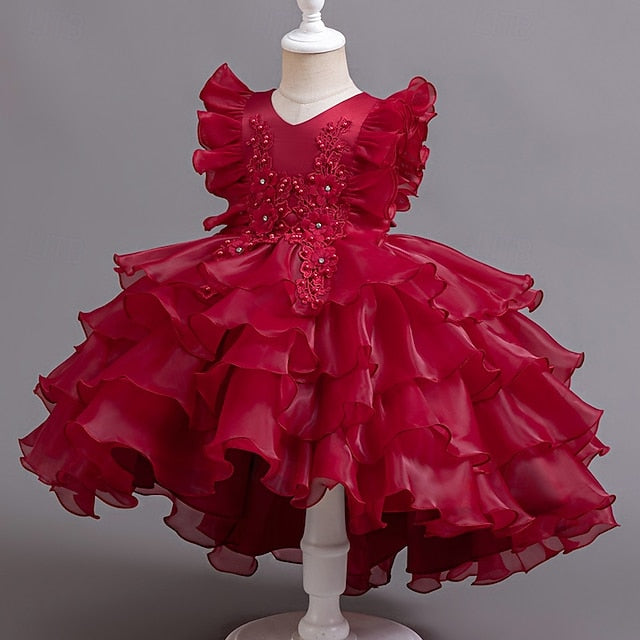 Dress Floral Girls' Asymmetrical Party Kids