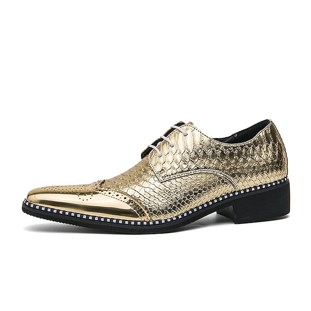 Oxford Shiny Gold Faux Shoes Dress Men's Metallic –