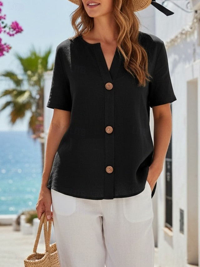 Women's Shirt Linen Shirt Blouse Buttons Plain Active