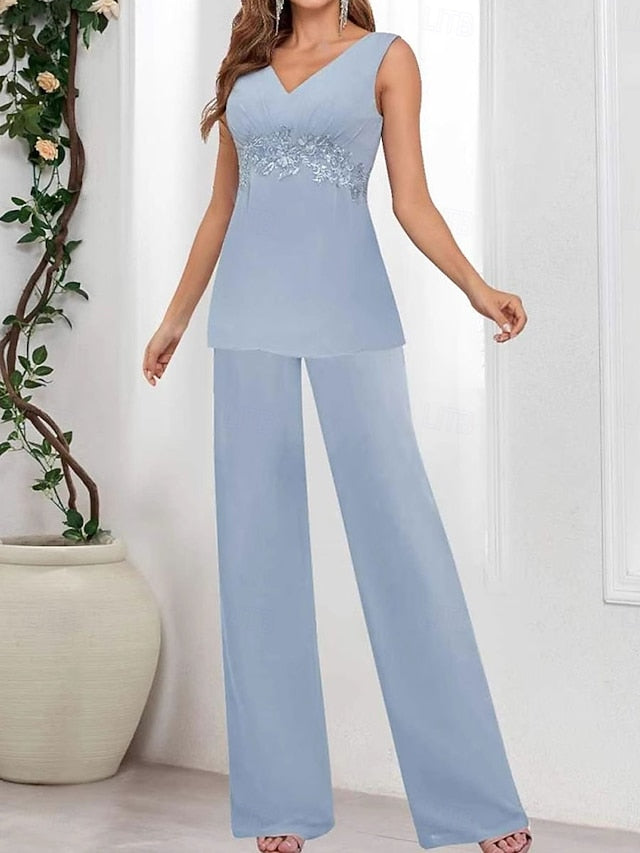 3 Simple the Piece Guest Wedding Elegant of Mother Bride V Dress