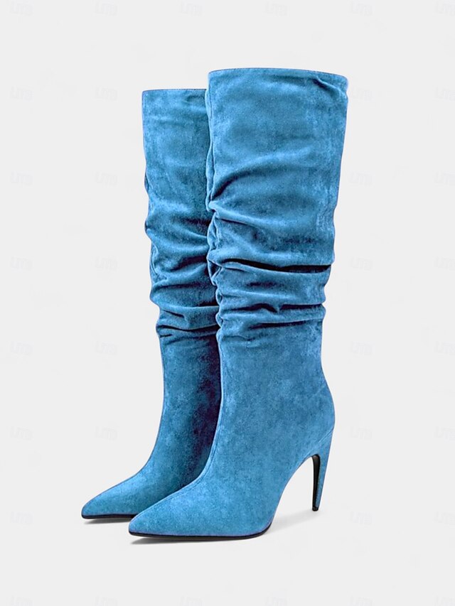 Slouch Pointed Women's Knee Toe Green - Velvet Boots High