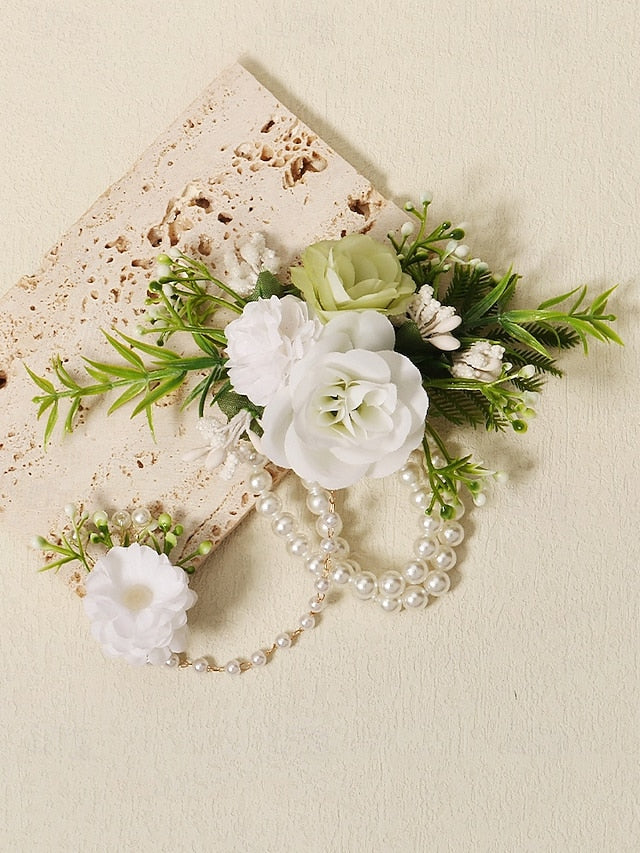 Pearls and Hand Jewelry – Floral Set White Wrist Elegant with