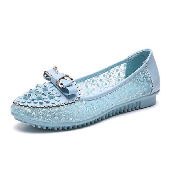 Pink Flats Floral Details - Bow with and Women's Lace