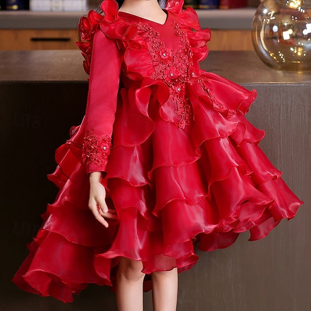 Kids Girls' Dress Wedding Long Sleeve Flower Party Special