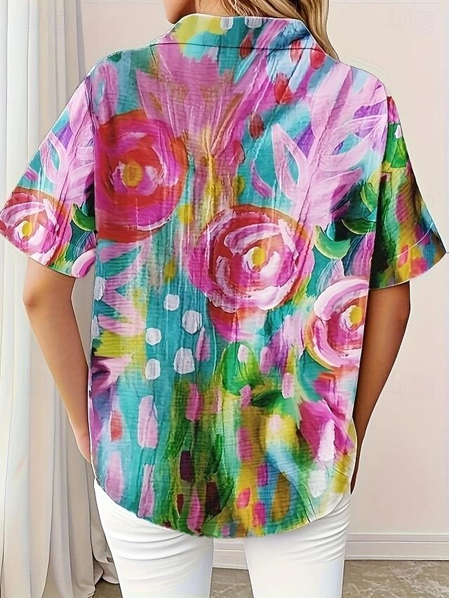 Women's Shirt Long Sleeve Button Down Blouse Floral Graphic