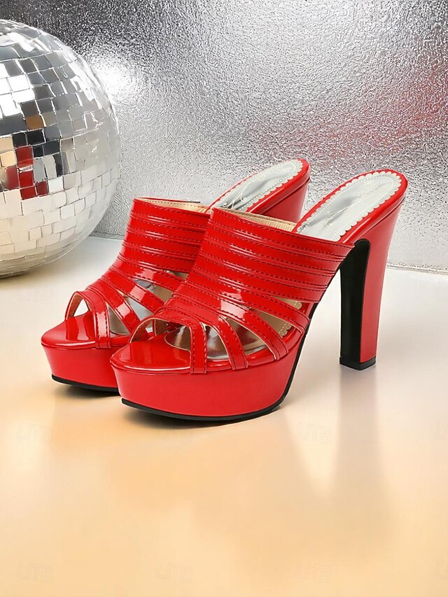 Mule Heels Strappy Open-Toe Platform - Women's White