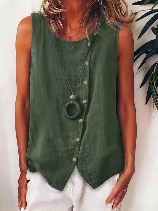Women's Shirt Blouse Sleeveless Shirt Buttons Solid Color