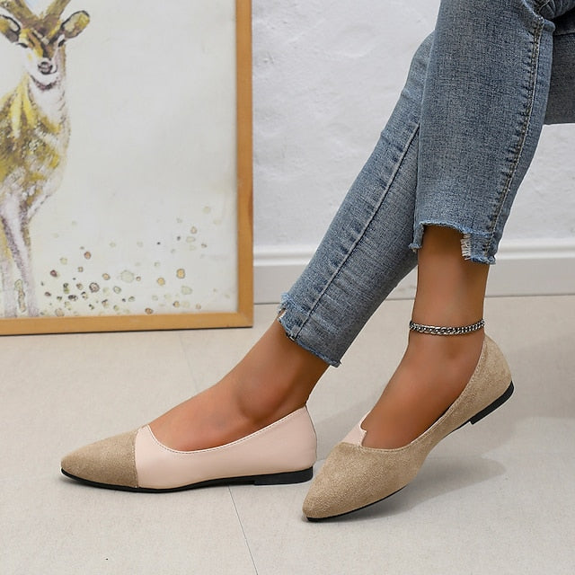 Two-Tone Pointed Women's Toe Elegant – Slip-On Flats