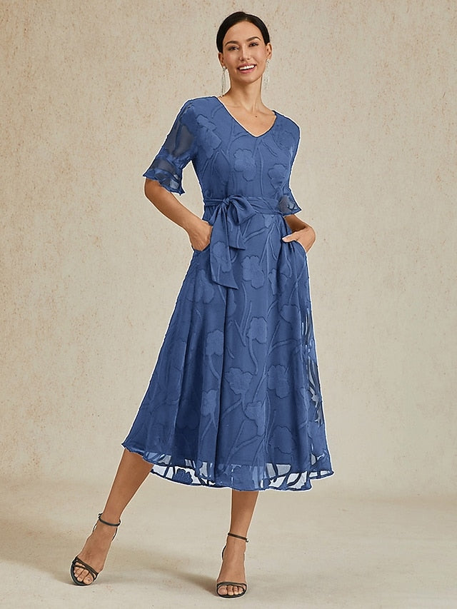 Women's Midi Dress Chiffon Dress Elegant Lace Flutter