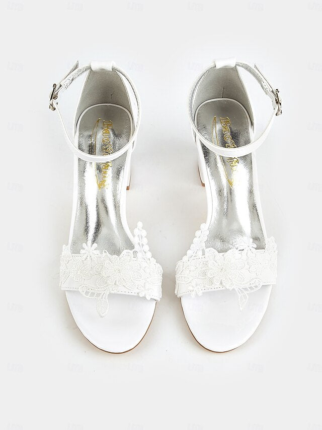 Heels Open-Toe Lace Women - for Bridal Strap with Ankle White