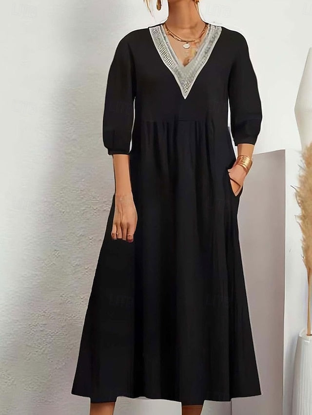 Women's Midi Dress Elegant Vintage Stylish Lantern Sleeve
