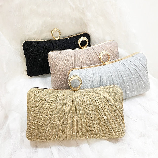 Clutch Evening Rhinestone Ring Glitter Gold Bag with Elegant