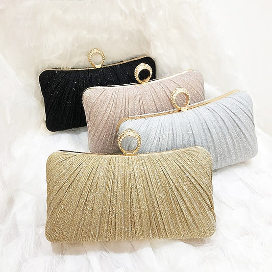 Clutch Evening Rhinestone Ring Glitter Gold Bag with Elegant