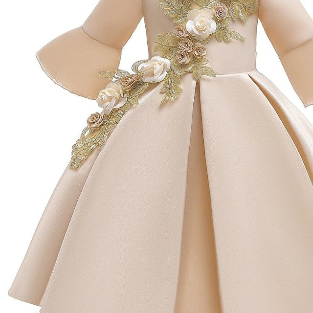 Floral Formal Kids Sleeve Girls' Party Length 3/4 Dress