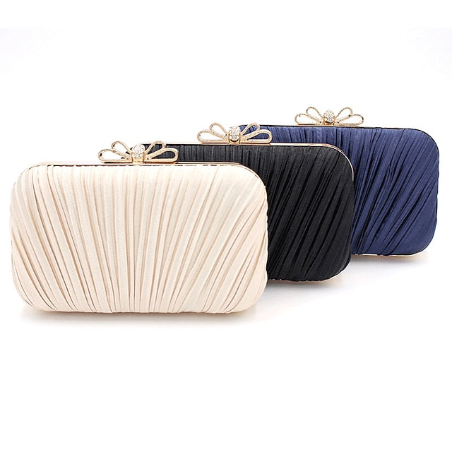 Pleated Rhinestone White Bag Bow – Women's Clutch Elegant