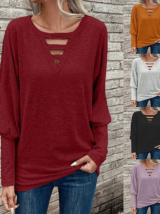 Women's Blouse Ruched Eyelet Plain Elegant Stylish Casual
