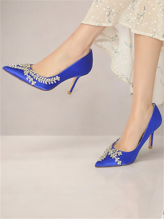 Rhinestone-Embellished – Women's Satin Heels Stiletto