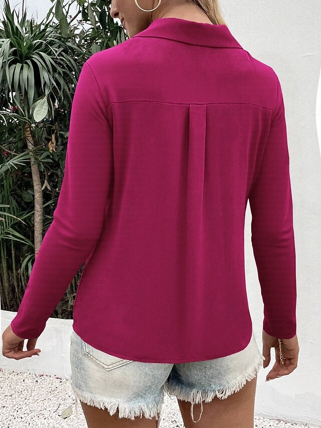 Women's Casual Shirt Button Up Shirt Blouse Buttons Solid