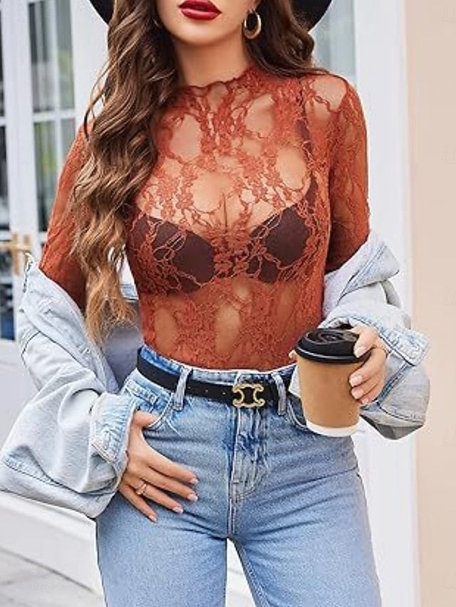 Women's Popover Shirt Casual Shirt Blouse Lace Patchwork