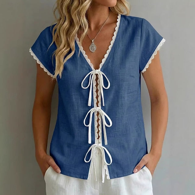 Women's Lace Tops Lace Trim Solid Color Elegant Short