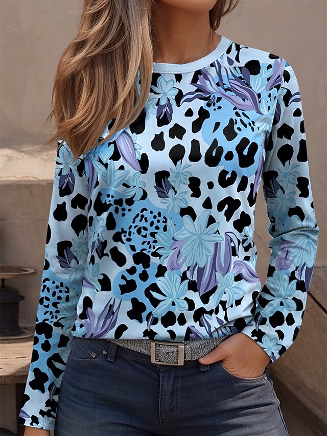 Women's T Shirt Print Graphic Leopard Geometric Vintage