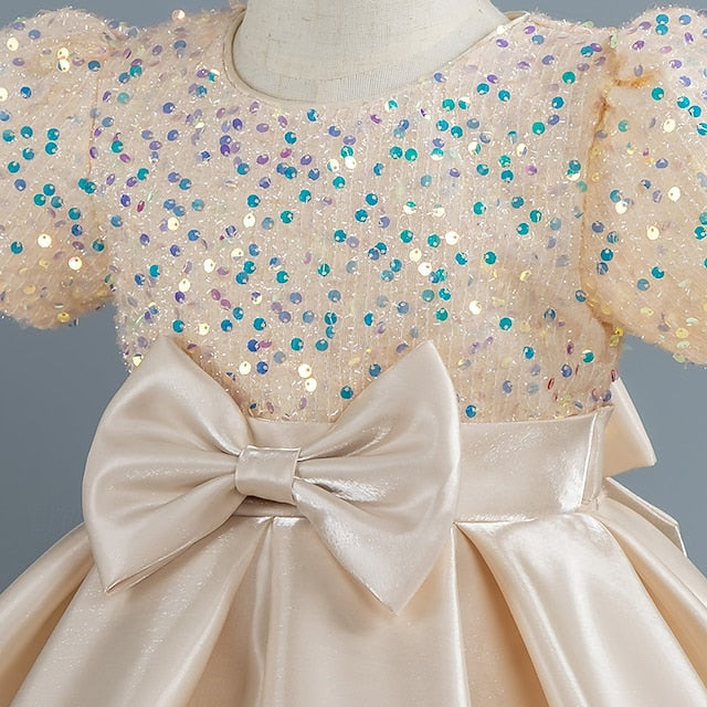 Dress Sequin Short Party Wedding Girls' Sleeve Toddler