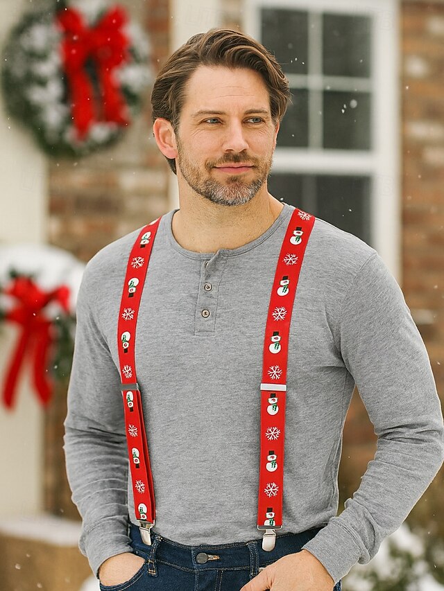 Men's Suspenders Snowman Christmas with