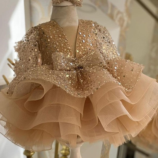 Kids Sleeve Girls' Length 3/4 Color Party Solid Dress