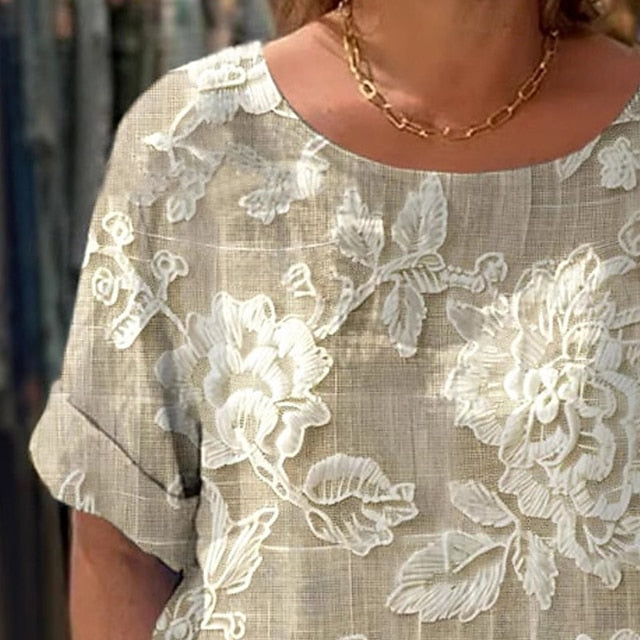Women's T Shirt Tee Top Print Floral Fashion Modern 3/4