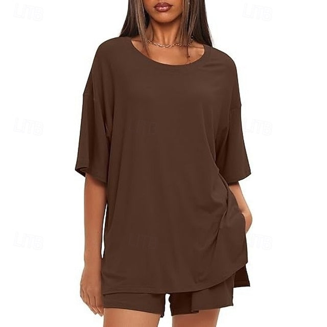 Women's Two Piece Sets Shorts Sets Short Sleeve Round Neck