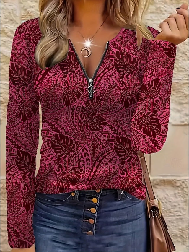 Women's T Shirt Zipper Print Graphic Geometric Abstract
