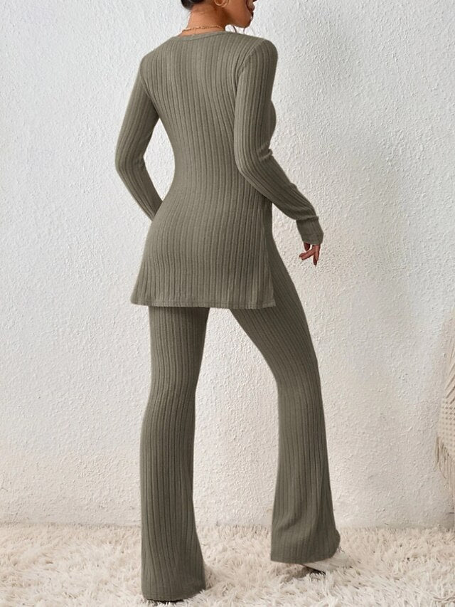 Women's Two Piece Sets Pants Sets Long Sleeve Round Neck