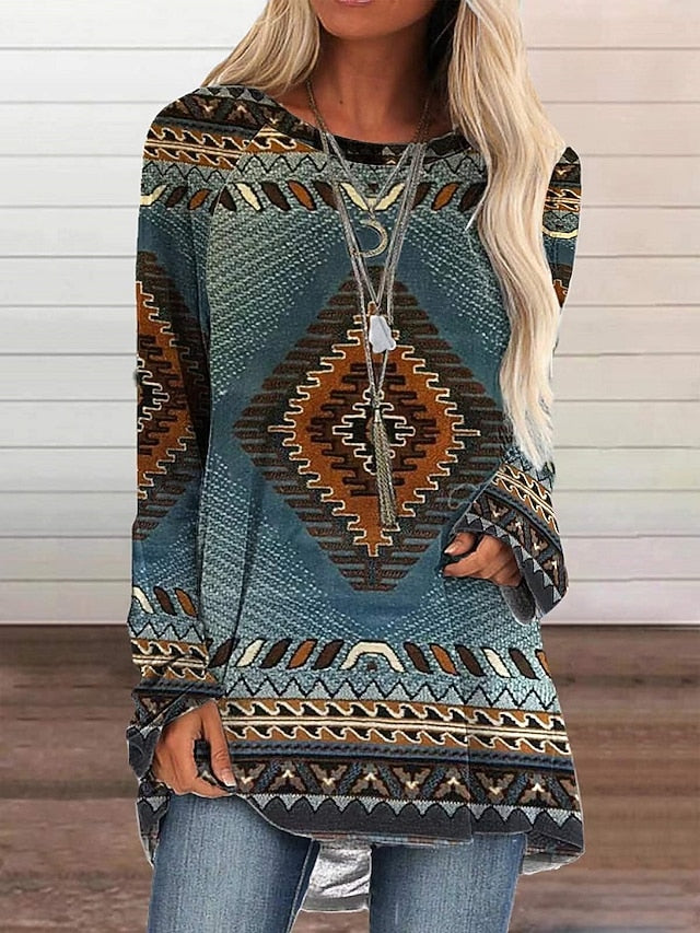 Women's Tunic Boho T-shirt T Shirt Print Graphic Plaid