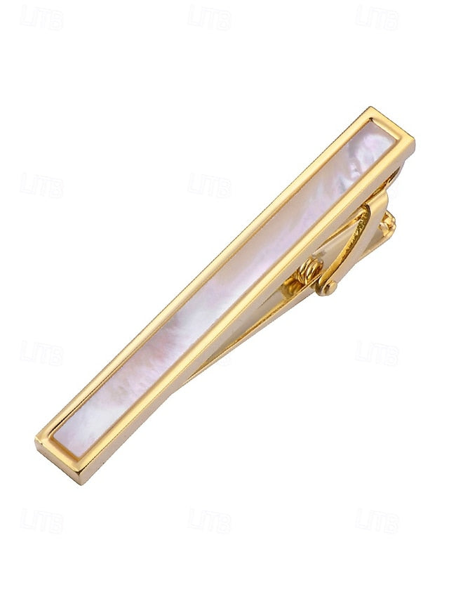with tie and clip Men's of inlaid brass pearl mother