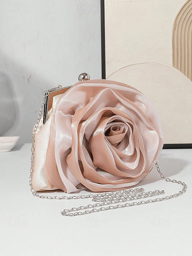 Women's Elegant Clutch Satin Rose – Evening Flower Purse
