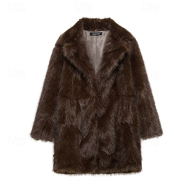 Fur Pocket Women's Furs Coat Faux Comfortable Warm
