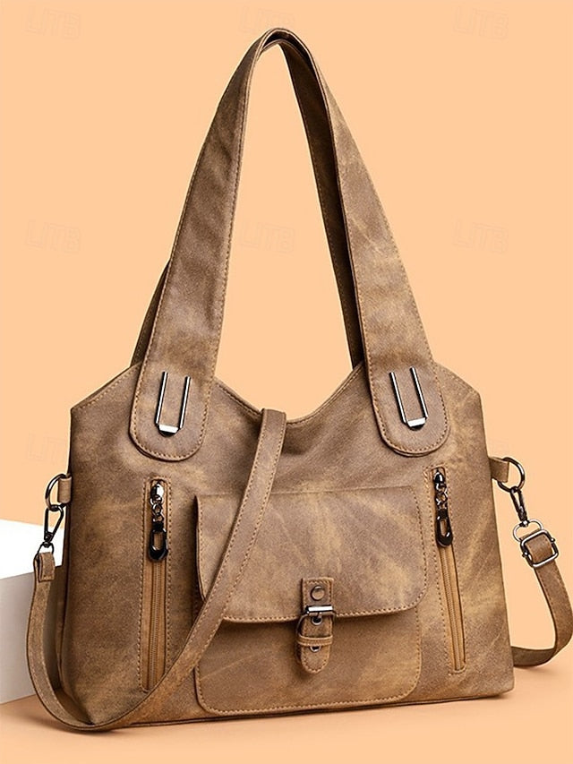 Women's Vintage Faux Leather Shoulder Tote Bag, Large