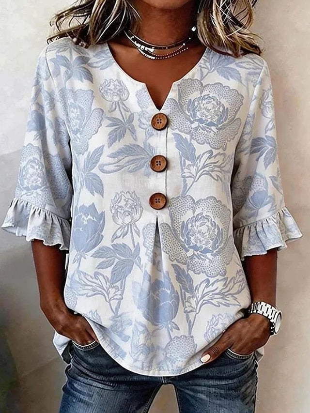Easter Women's Shirt Floral Graphic Vintage Stylish Long
