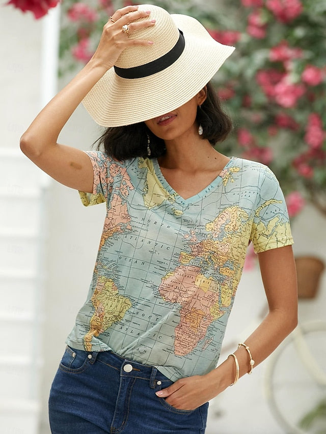 Women's T Shirt Blouse Basic Modern Print T-shirt Sleeve