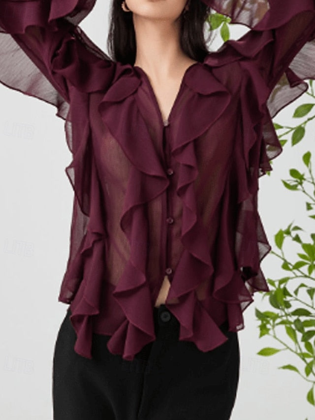 Women's Shirt Blouse Layered Plain Stylish Modern Long
