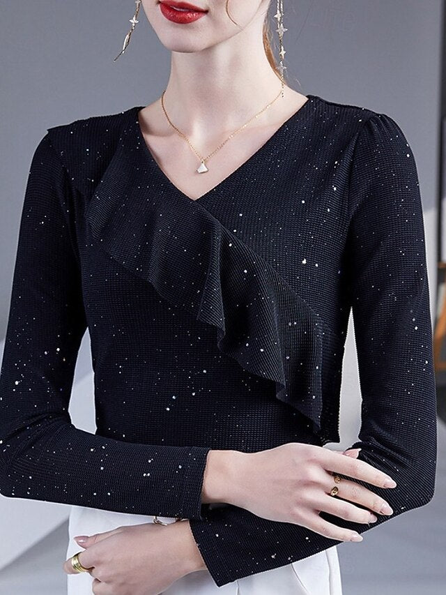 Women's Dressy Tops Elegant Black White Red Fall Winter